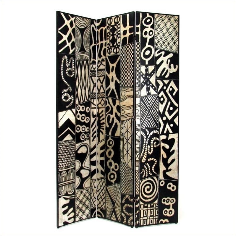 Wayborn African Motif Room Divider in Black and Silver