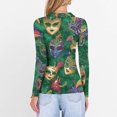 thumbnail image 7 of Womens Mardi Gras Shirts Sparkly Carnival Long Sleeve Tunic Tops Mask Print V Neck Green Graphic Tee Green 2XL, 7 of 7