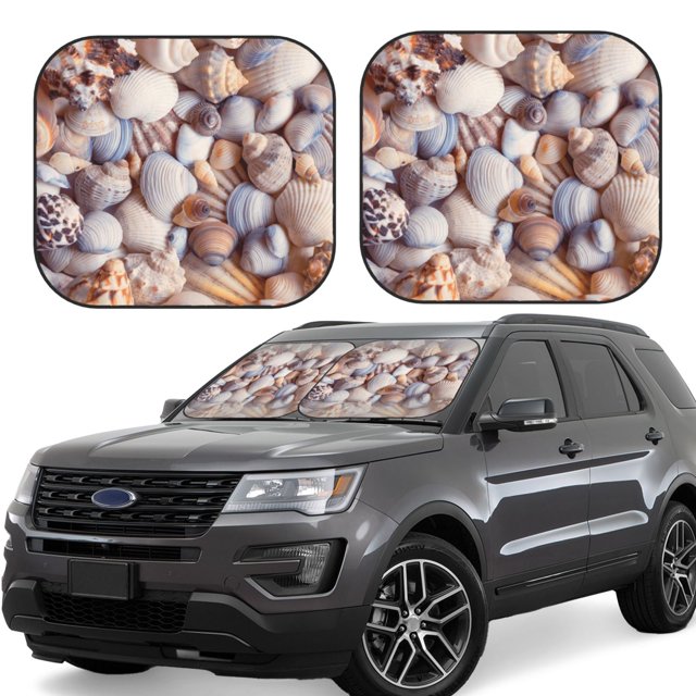 Vsdgher Sea Shells Print Car Windshield Sun Shade, Reflective Sunshade Window Sunshade Sun Visor Protector Fit for Cars,Trucks,SUVs-Small