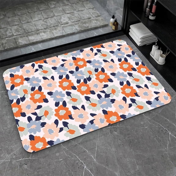 Diatomaceous Earth Bath Mat,Field of Flowers Pastel Floral Non-Slip Volume Super Absorbent Fast Drying for Bathroom Kitchen Door mat,Eco-Friendly Easy to Clean 16×24Inch (40 * 60cm)