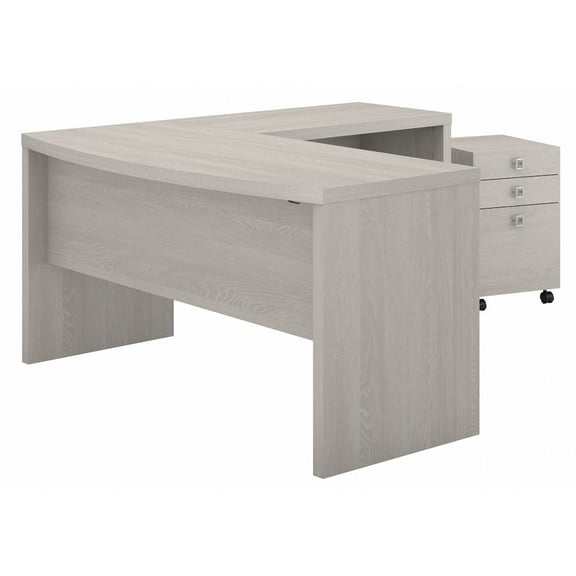 Echo L Shaped Bow Front Desk with Drawers in Gray Sand - Engineered Wood
