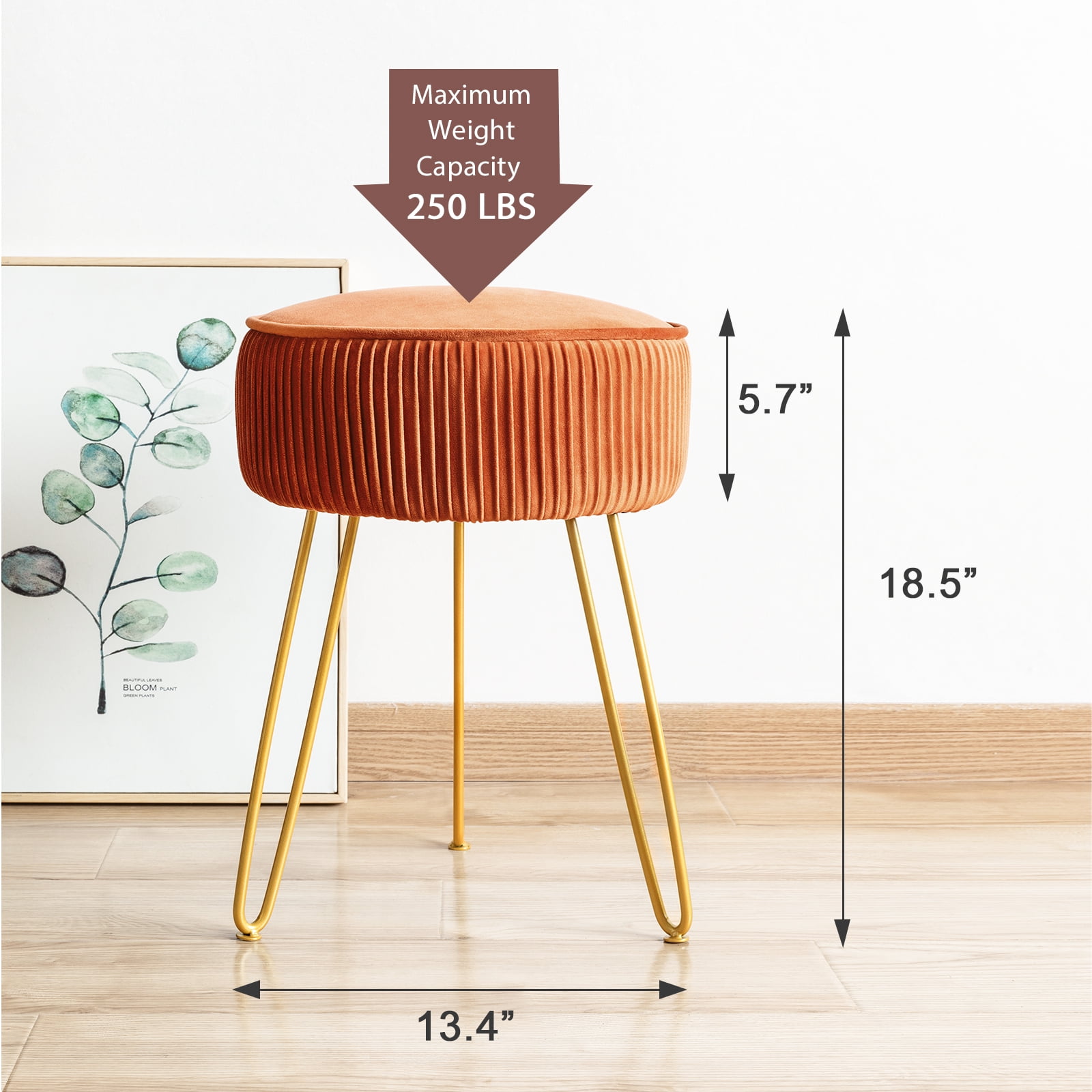 Dycanpo Brown Vanity Stool Vanity Chair with Velvet Upholstered, Metal Legs for Living Room, Adult