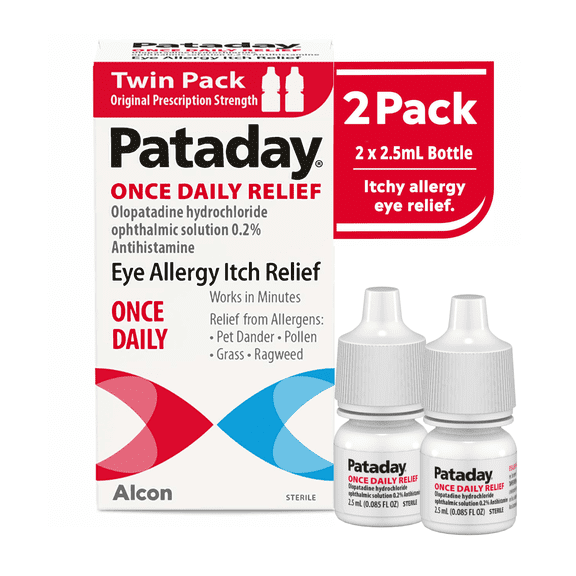 Pataday Once Daily Eye Allergy Itch Relief Eye Drops for Adults & Children 2 , 2.5 ml (Twin Pack)