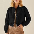 thumbnail image 2 of LWITHSZG Womens Cropped Jacket Casual Solid Button Down Coats Long Sleeve Going Out Tops Fall Winter Lightweight Outerwear with Pockets Size S, 2 of 10