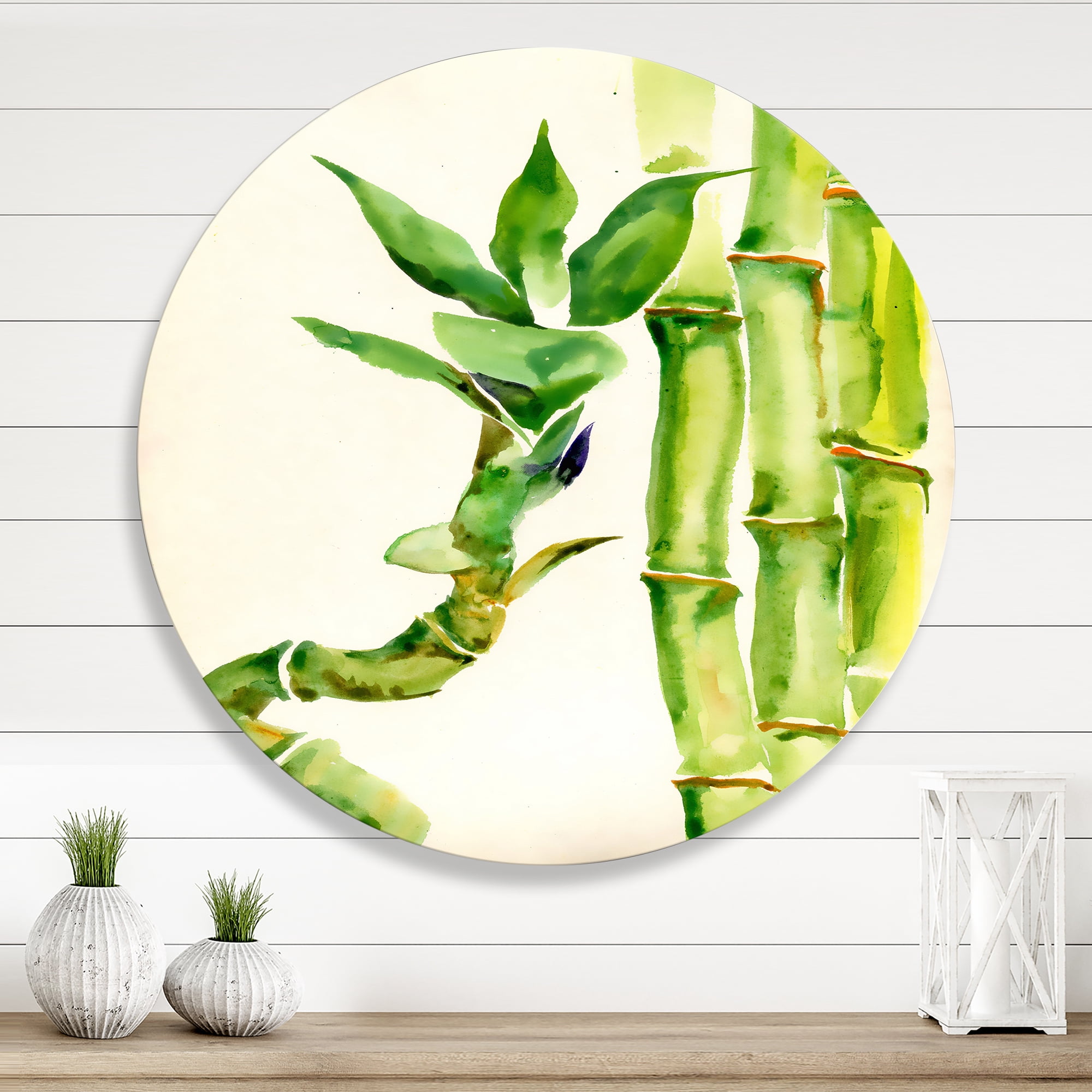 Designart 'The Forest of Bamboo Branches VI' Tropical Circle Metal Wall Art 11x11 - Disc of 11