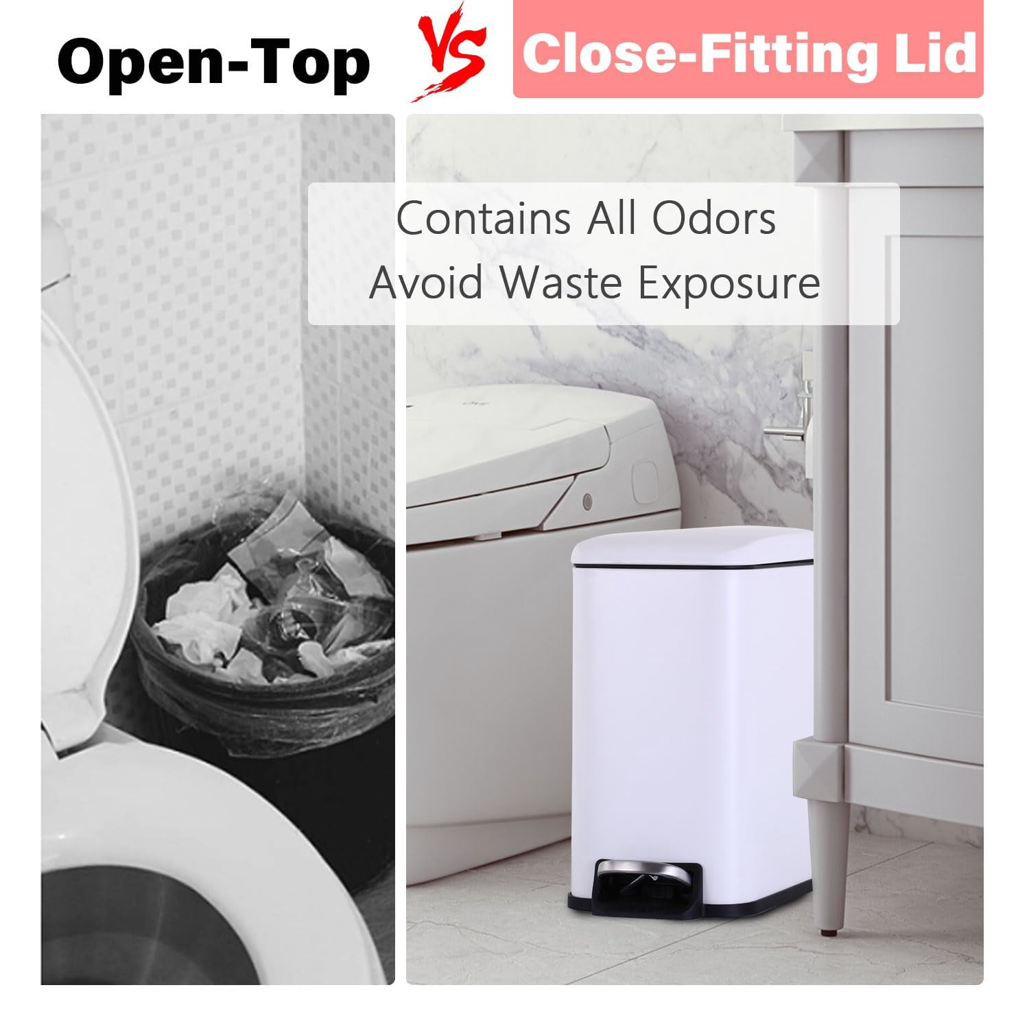 CL.HPAHKL 5L / 1.3 Gallon Slim Step Trash Can, Stainless Steel Bathroom Trash Bin with Lid & Removable Inner Bucket, Pedal Garbage Can for Bathroom,Bedroom,Home Office (2, White)