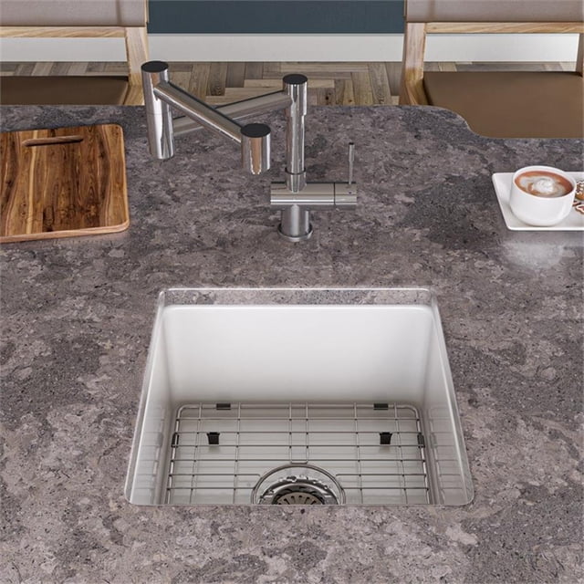 Pemberly Row White Square 18" x 18" Undermount / Drop In Fireclay Prep Sink