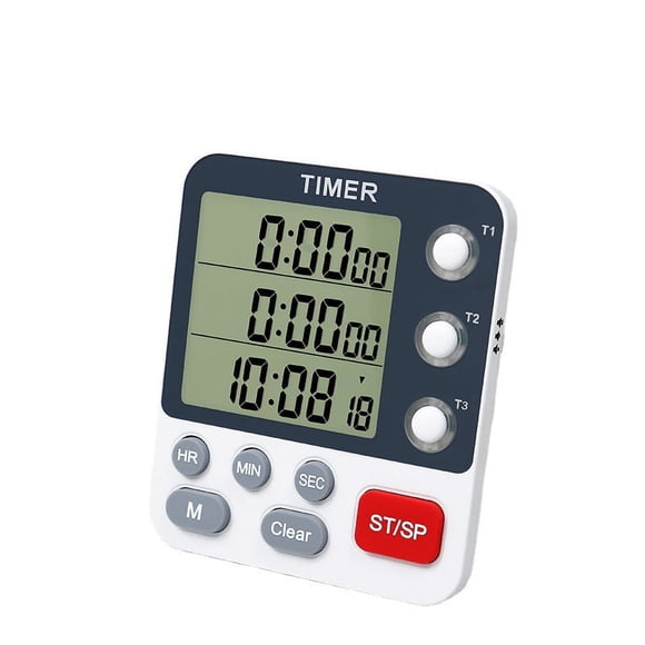 Jinsinto Digital 3 Channels Kitchen Cooking Multiple Timer with Large LCD Count for Teaching Reading 3-Level Adjustable Volume