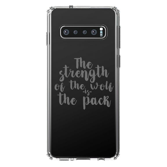 DistinctInk Clear Shockproof Hybrid Case for Samsung Galaxy S10 (6.1" Screen) - TPU Bumper Acrylic Back Tempered Glass Screen Protector - Strength of the Wofl is the Pack