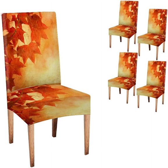 Maple Chair Covers Removable Set of 4 Vintage Dining Chair Slipcovers Yellow Autumn Fall Leaves Brown Decorative Seat Slipcovers for Dining Room