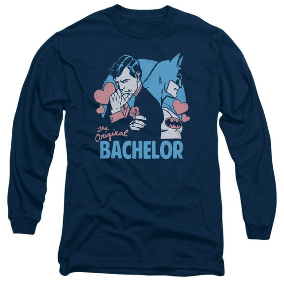 DC Comics Bachelor Long Sleeve Adult 18/1 T-Shirt Navy