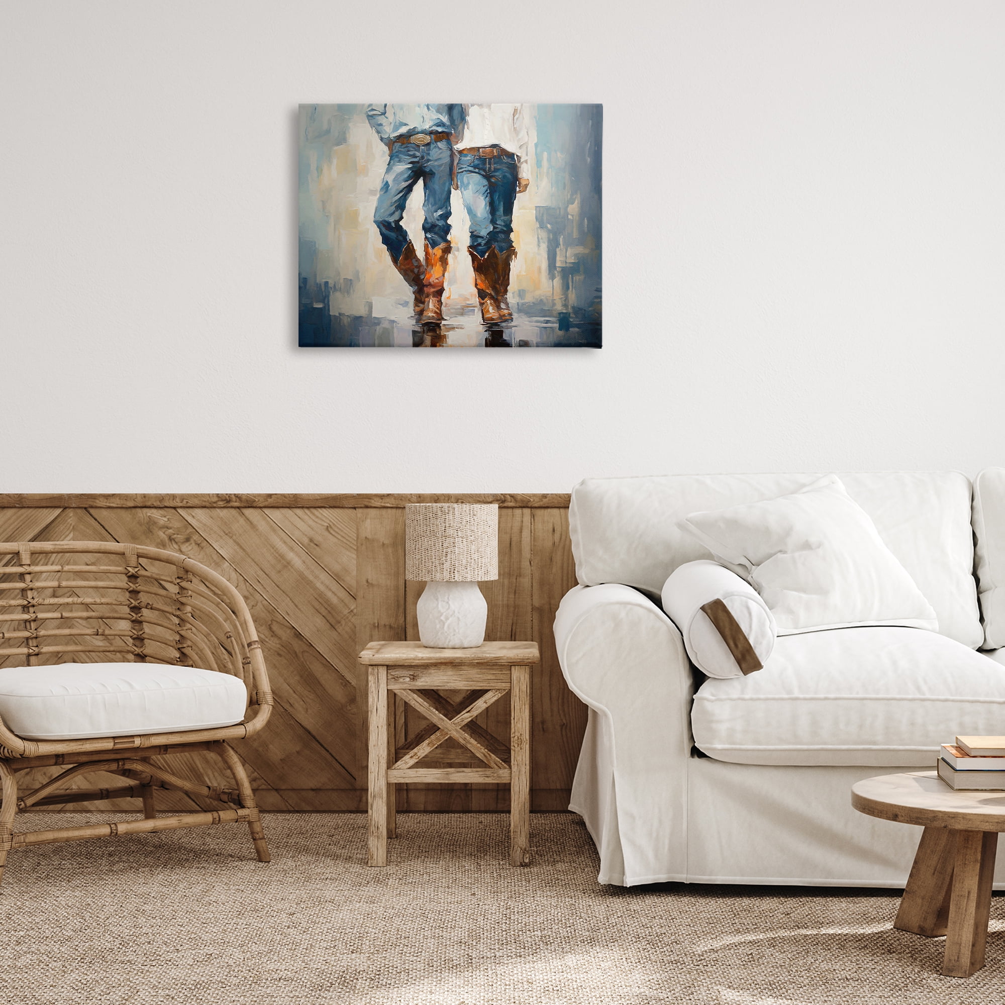 Stupell Industries Cowboy & Cowgirl Couple Novelty Painting Gallery Wrapped Canvas Art Print Wall Art, 30 x 24