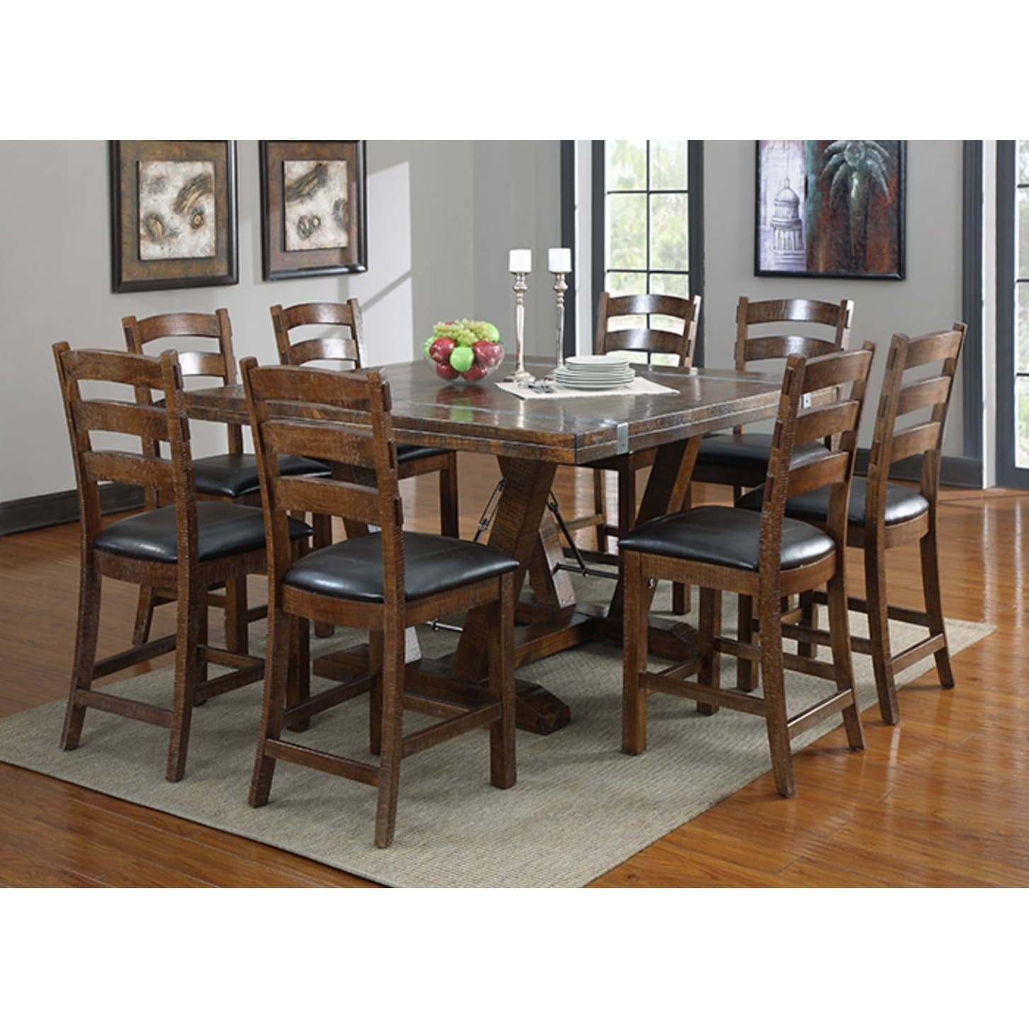 Emerald Home Castlegate Pine Brown 60 Gathering Height Dining Table With Self Storing Extension Leaves Plank Style Top And Turnbuckle Bracing Walmart Com Walmart Com