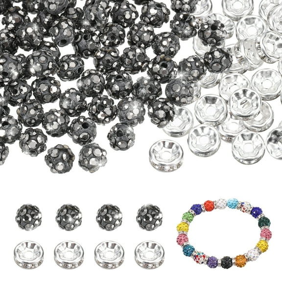 Uxcell 100 Pcs 6mm Rhinestone Beads for Jewelry Making, Sparkle Disco Ball Design Diamond Crystal Spacer Clay Beads Bulk for Bracelet Necklace Earring Crafting DIY Decor, Black Mineral
