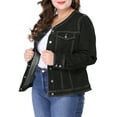 thumbnail image 3 of Agnes Orinda Women's Plus Size Long Sleeves Collarless Car Coat Denim Jacket 4X Black, 3 of 9