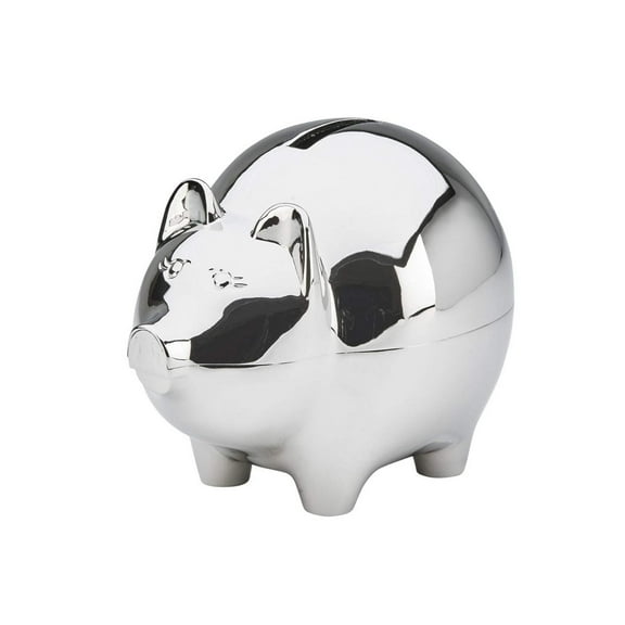 Contemporary Home Living 5" Metallic Silver Nickel-Plated Large Piggy Coin Bank
