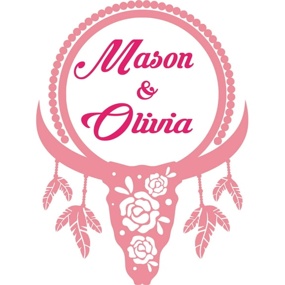 Wall Decal Bull Skull Horns Flowers Feathers Cowboy Cowgirl Chaps Rodeo Horse Pony Bull Ster Stallion Roper Holiday Gift Decorating Ideas Sticker - Size: 20 Inches X 12 Inches