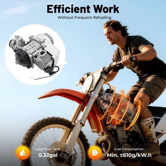 ChicHomey ​​49CC 2 Stroke Motorcycle Engine, 1.9KW High Power,Air Cooled | Hand-Pulled Starter, Efficient, High Performance, Easy Installation