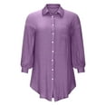 thumbnail image 4 of Womens Summer Dresses Casual V-Neck Solid Color Button Shirt Dress Ladies Long Sleeve Beach Dresses, 4 of 8