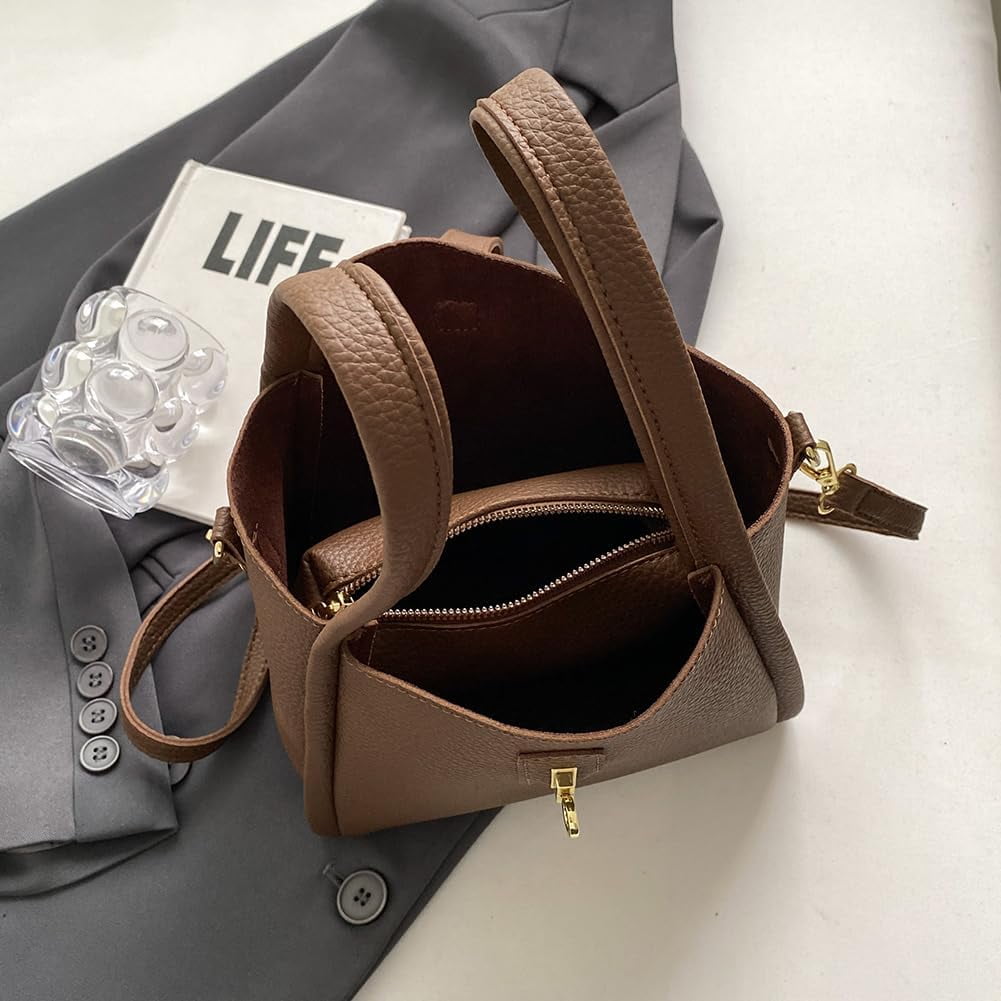 SPEKSEE Bucket Bags for Women - Leather Crossbody Bucket Purse Small Handbag Trendy Vintage Shoulder Bag with Small Purse