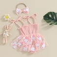 thumbnail image 2 of Bagilaanoe Newborn Easter Outfits Baby Girl Rompers Dress Print Sleeveless Bodysuits + Headband 3M 6M 12M 18M 24M Infant Tulle Patchwork A-line Dresses, 2 of 7