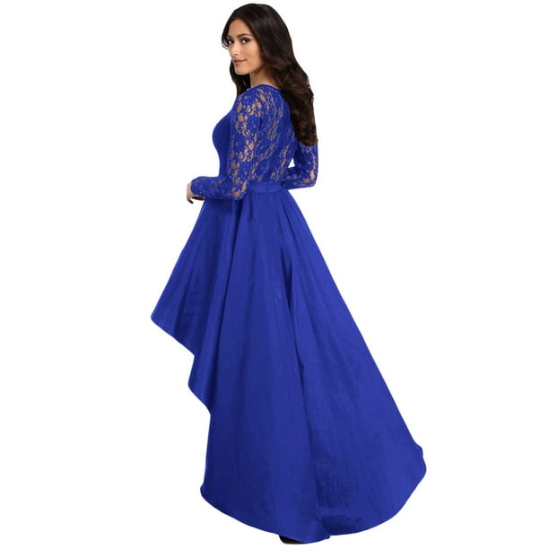 Women Royal Blue Long Sleeve Lace High Low Satin Prom Dress - Walmart.ca Women Royal Blue Long Sleeve Lace High Low Satin Prom Dress - Walmart.ca