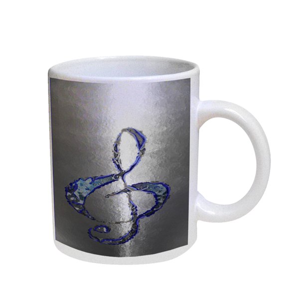 KuzmarK Coffee Cup Mug Pearl Iridescent White - Treble Clef Blue Steel