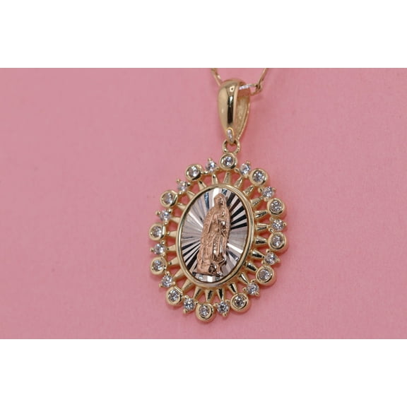 14k Solid Gold Virgin Mary Virgin Maria Lady Guadalupe Heart Pendant