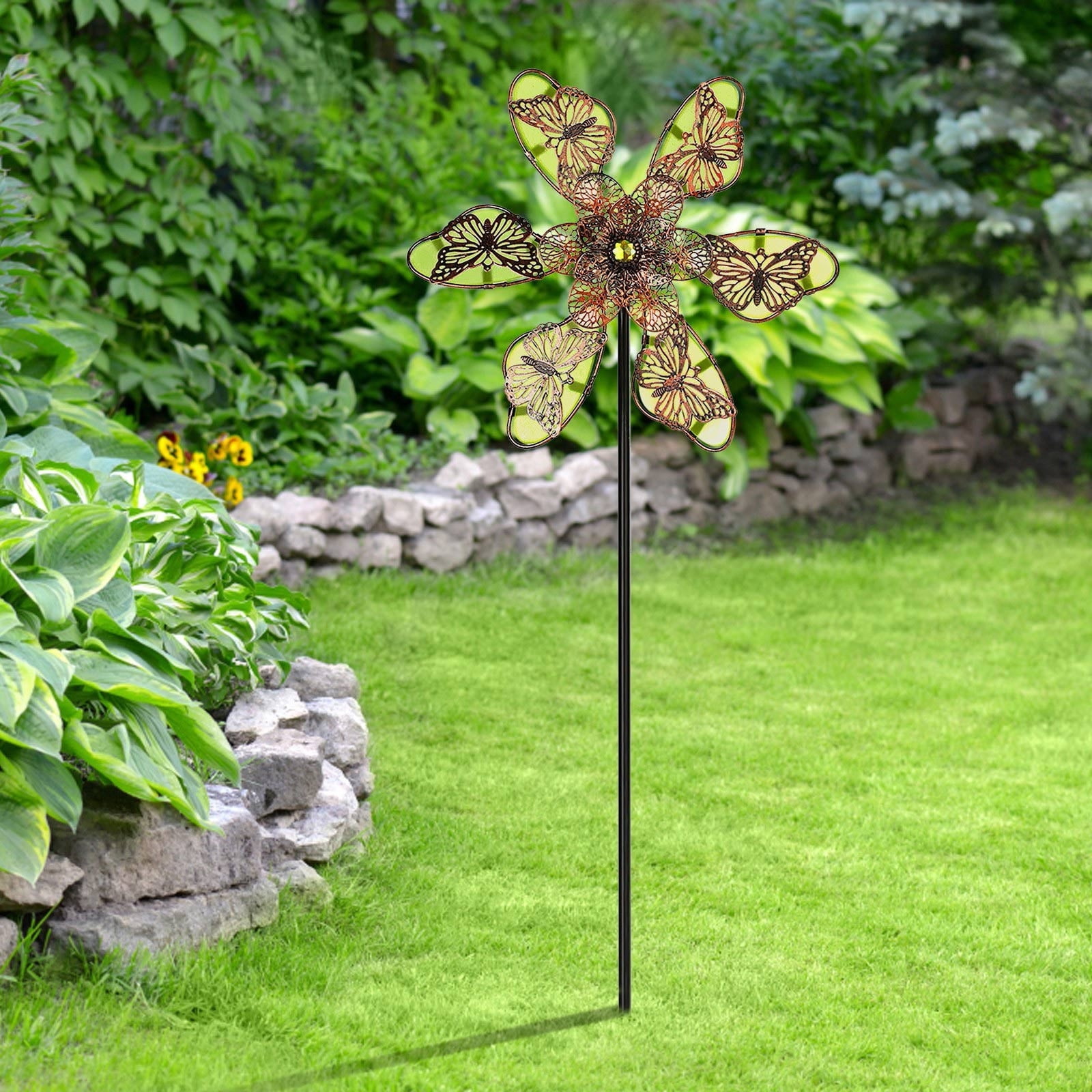 Moulin à Vent Décoratif Pour Jardin En Métal - 93 Cm - Bleu - Énergie éolienne, Pas De Piles