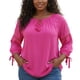 thumbnail image 1 of Blusa campesina de primavera y otoño de 3/4 de manga con cuello atado y huecos para mujeres de tallas grandes Agnes Orinda, Día de San Valentín, 1X, rosa intenso, 1 of 6