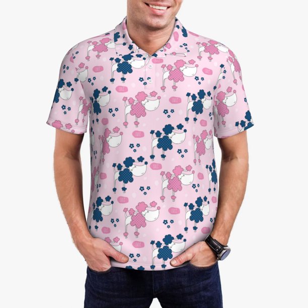 Fotbe Cartoon Poodle Dog Camiseta Polo de Golf para Hombre con Estampado – Camisa Deportiva Transpirable con Cuello Abotonado-X-Large