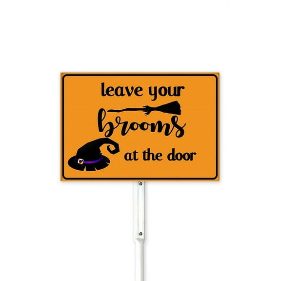 8x12 inches Aluminum Halloween Yard Sign Leave Your Brooms At The Door Halloween Lawn Sign Happy Halloween Outdoor Front Yard Sign Sturdy Rust Free Easy to Intall