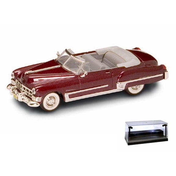 Diecast Car w/LED Display Case - 1949 Cadillac Coupe de Ville Convertible, Burgundy - Yatming 94223 - 1/43 Scale Diecast Model Toy Car