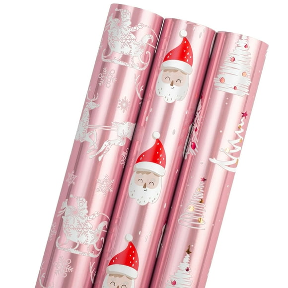 Papel de regalo navideño MAYPLUSS, lámina metálica rosa, 43 x 305 cm