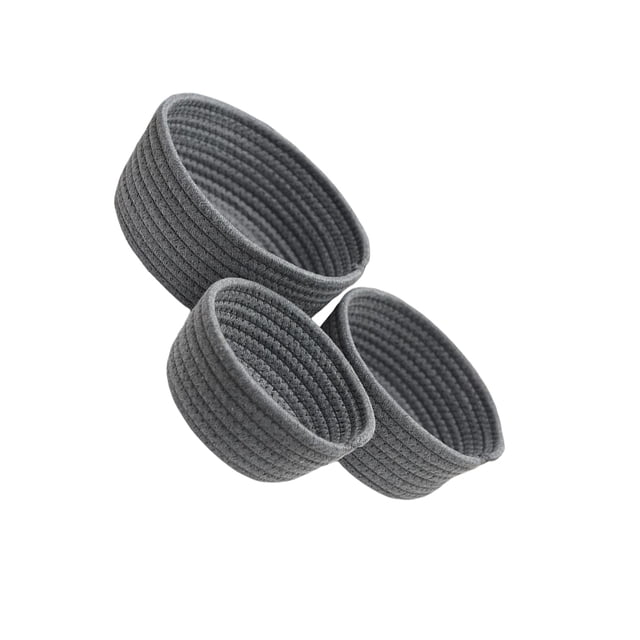 Inteprter 3 unids/set cesta de almacenamiento de acrílico Color sólido lavable algodón trenzado reemplazo contenedor de sala de estar Almacenamiento y organización del hogar Gris oscuro