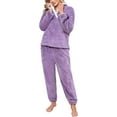 thumbnail image 2 of Women's Thick Warm Pajamas Set - Long Sleeve Collared Top and Pants, Cozy Loungewear for Winter Fall, 2 of 6