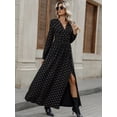 thumbnail image 5 of Women's Bow Long Sleeve V Neck Maxi Dress with Ruched Lace Detail and Slit for Elegant Occasion and Comfortable Wear, 5 of 10
