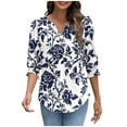 thumbnail image 5 of cocolona Womens Summer V Neck 3/4 Sleeve Tops Dressy Casual Blouses Fashion Casual Loose Floral Print T-shirts Trendy Tops 2025, 5 of 6