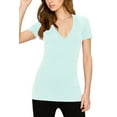 thumbnail image 3 of Made by Johnny Women's Basic Fitted Soft Short Sleeve Deep V-Neck T-Shirt L LIGHTBLUE, 3 of 6