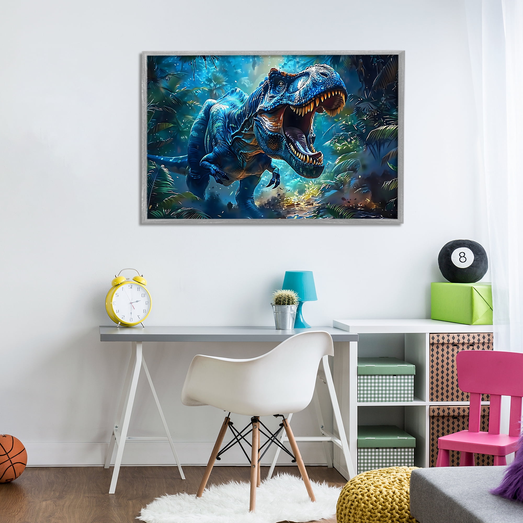 Stupell Industries Blue Toned Dinosaur Roar Gray Framed Giclee Art, design by Creative Studio