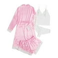 thumbnail image 2 of LIaqionyy Women's 4 Pieces Satin Pajamas Set Floral Lace Cami Shorts Underwear and Robe Soft Comfy Sleepwear, 2 of 7