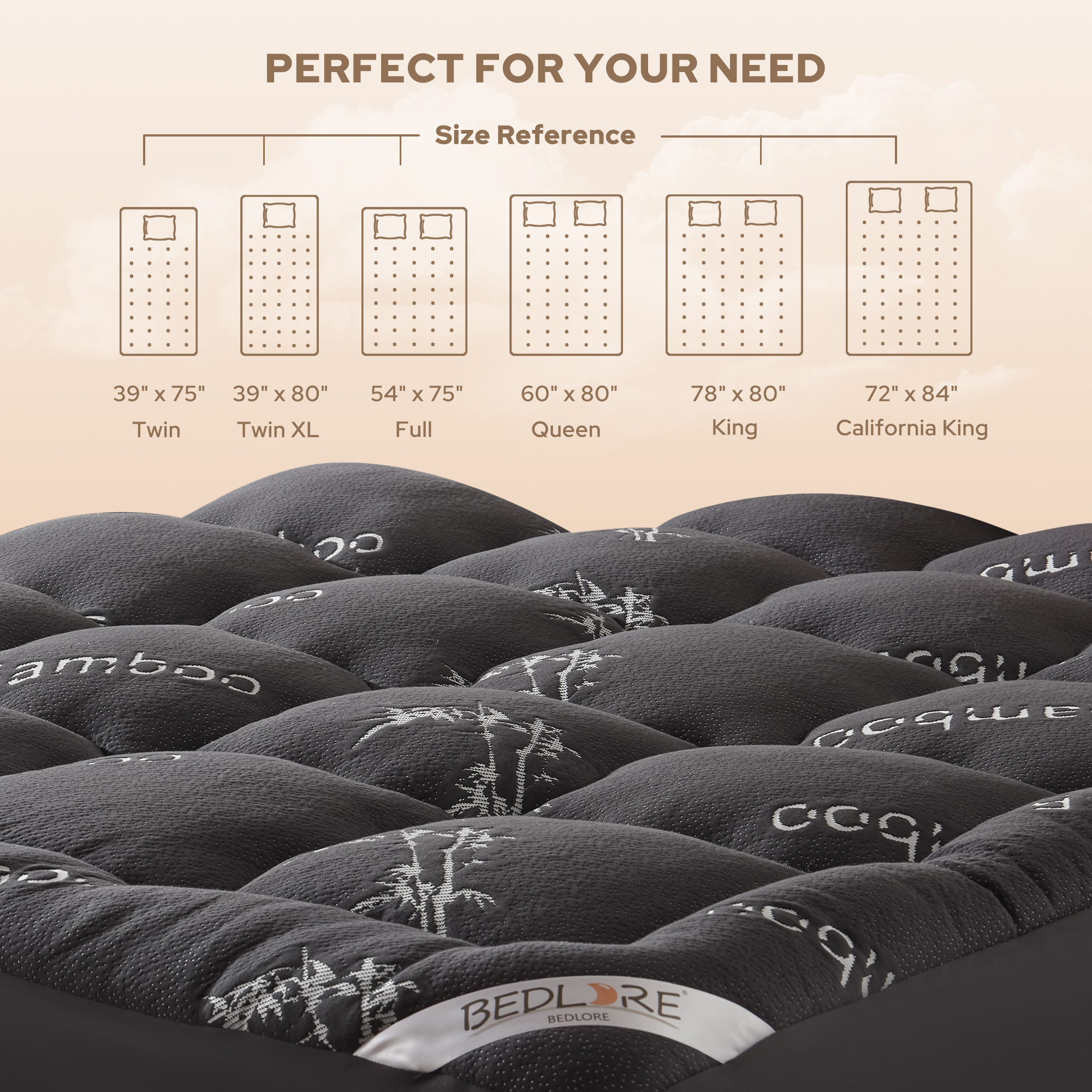 BEDLORE King Mattress Topper – Thick Pillow Top For Back Pain, Cooling Cover – Fits 6-18" Mattress - View #4