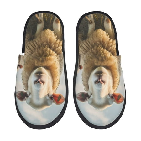 Balery Cute Prairie Sheep Herd Slient Indoor Furry Fleece Comfort House Shoes Soft Non-Slip Home Shoes Cotton slippers House Slippers-- Medium