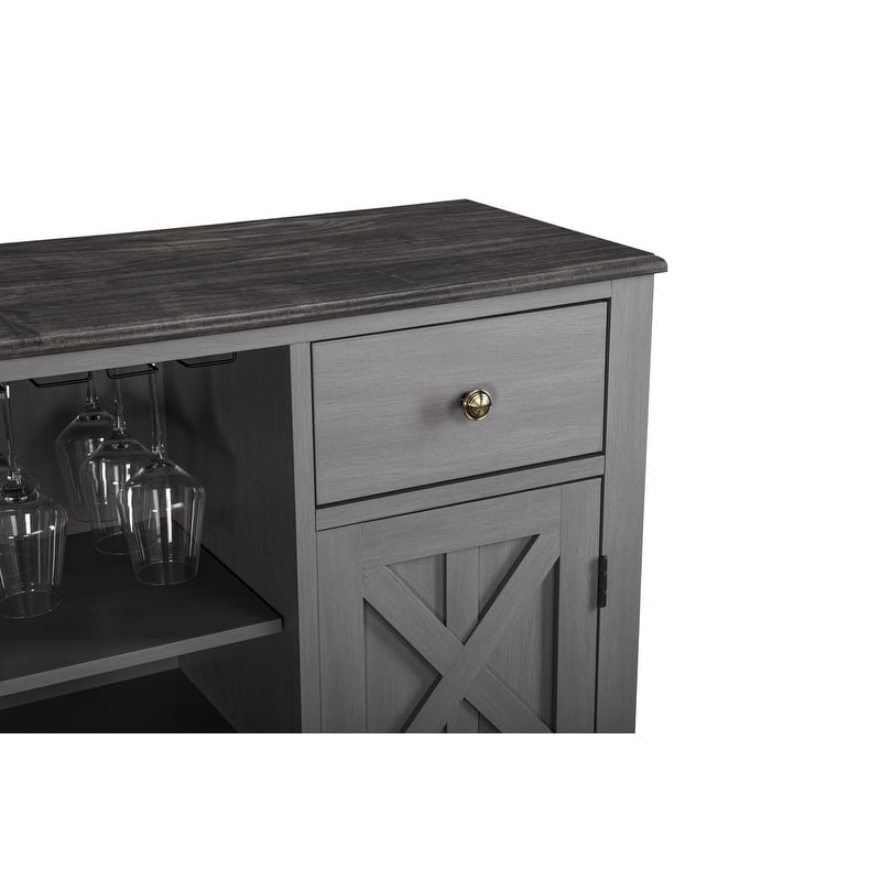 FESTIVO 47 in. Modern X-Door Wine Cabinet w/ Built-in Wine Rack - 47" in Width Grey Grey Finish, Matte, Wood Finish