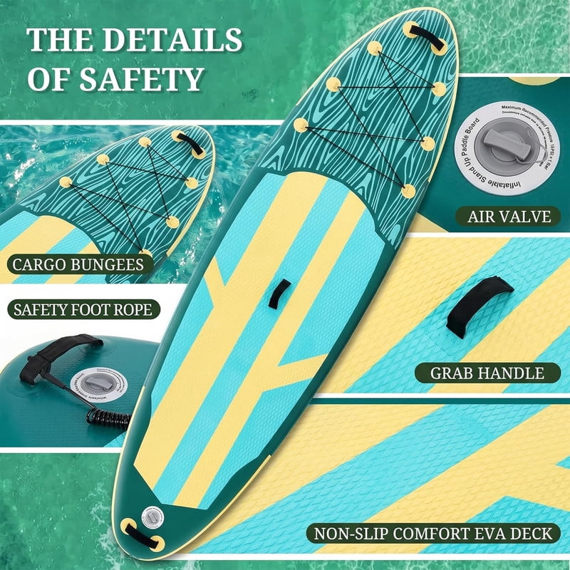 Bigleap Inflatable Stand Up Paddle Board, 400lbs Capacity 2-in-1 Paddle with Non-Slip Deck, Complete SUP Kit with Paddle, Pump, Backpack & Phone Case,Blue Green