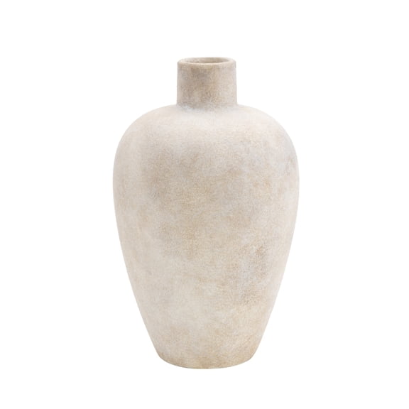 DecMode 13" Wide Washed Cream Ceramic Vase with Brown Accents