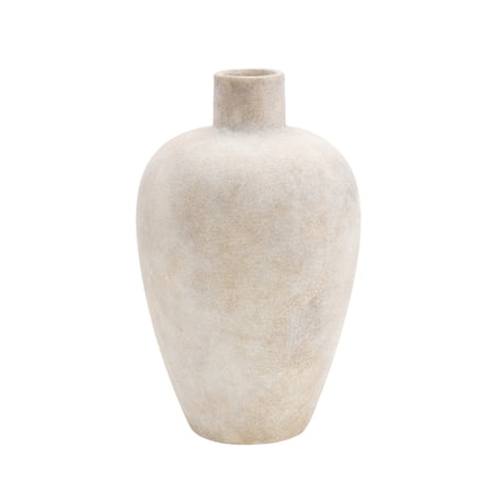 DecMode 13" Wide Washed Cream Ceramic Vase with Brown Accents