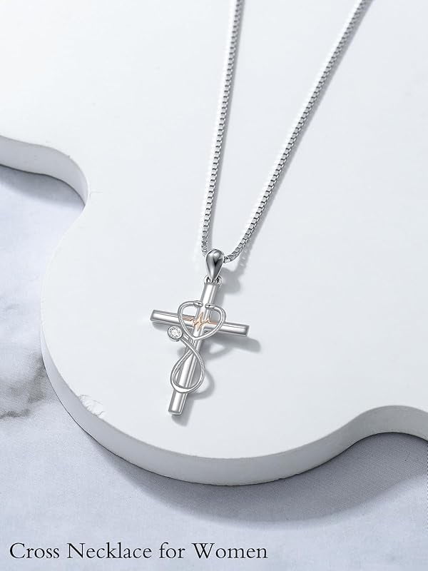 JKR White Diamond Gifts for Nurse 925 Sterling Silver Stethoscope Cross Necklace for Women Nurse Birthstone Jewelry Nursing Themed Medicine Nurses Day Gifts Doctor Medical Student RN