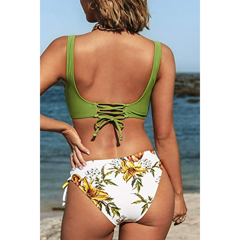 Women's Bikini Swimsuit Front Cross Lace Up Two Piece Bathing Suit -  Cupshe-Yellow-X-Small