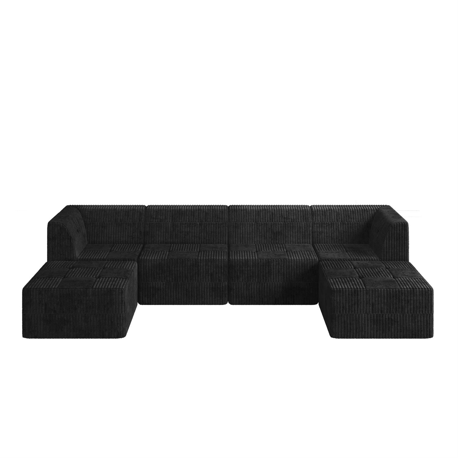 Demi Bonn 130" U-Shaped Modular Sectional Sofa, Modern Minimalist Style DIY Compressed Corduroy Couch for Living Room & Bedroom, Black